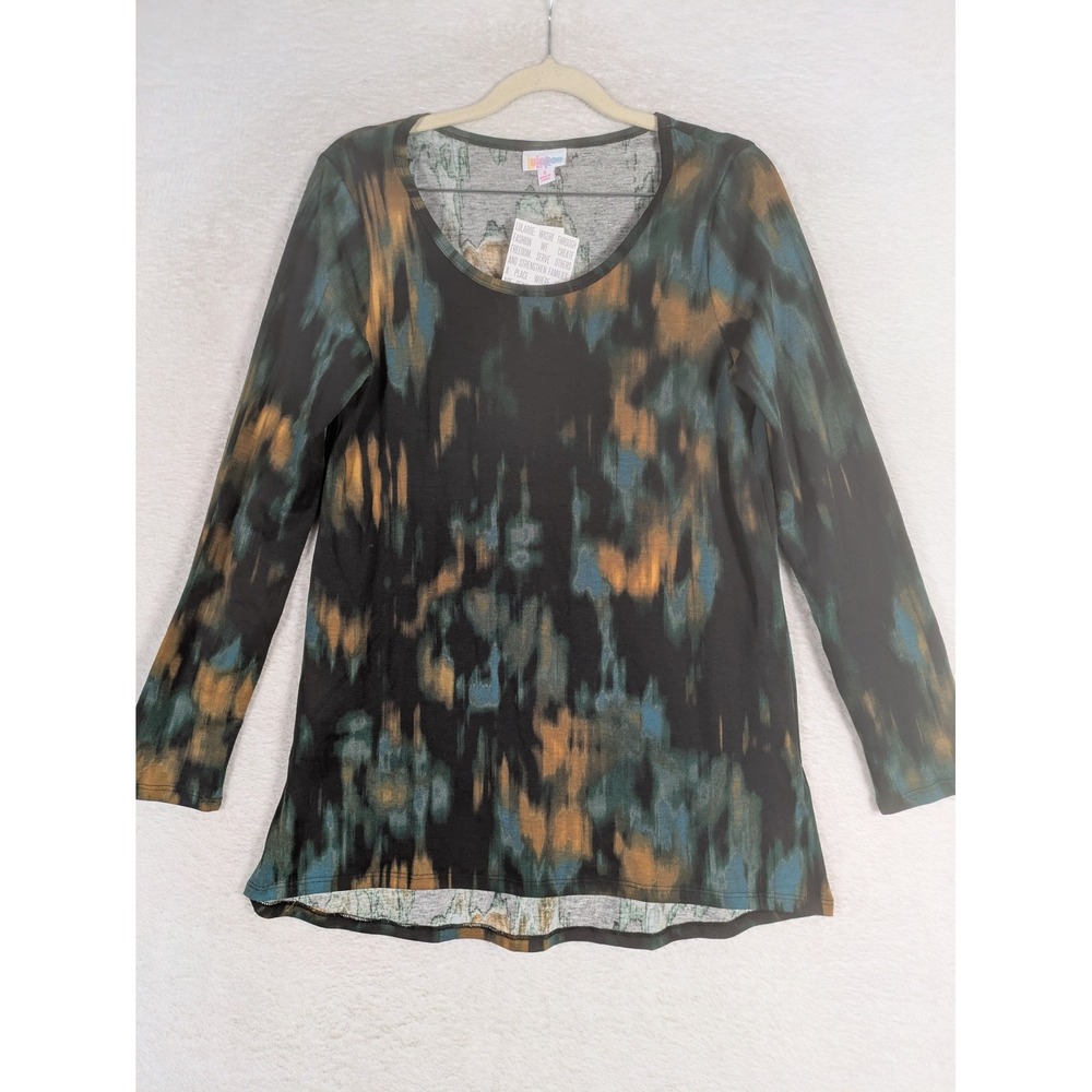 NEW LuLaRoe Lynnae Top Women's S Black Teal Mustard Abstract Spandex High-Low